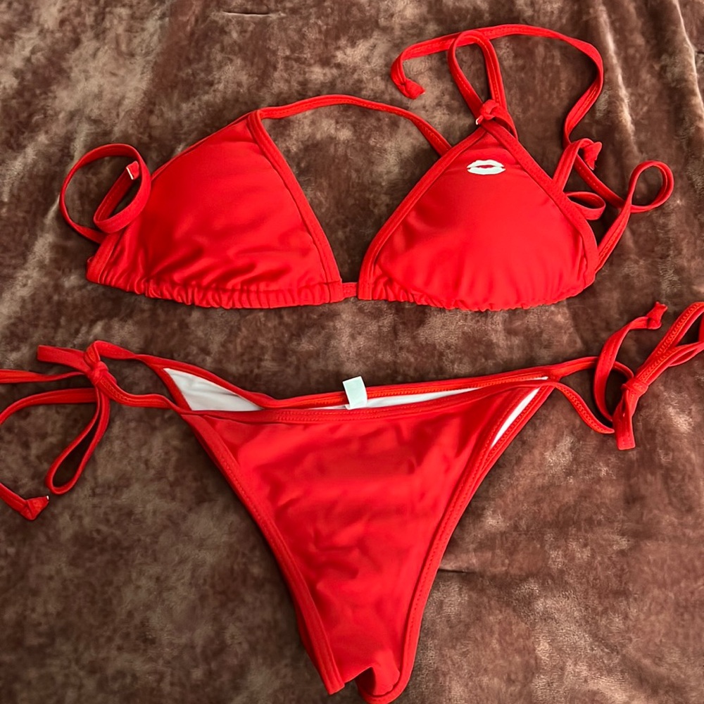 Red Women's Tie-Side Bikini Set - Unbranded